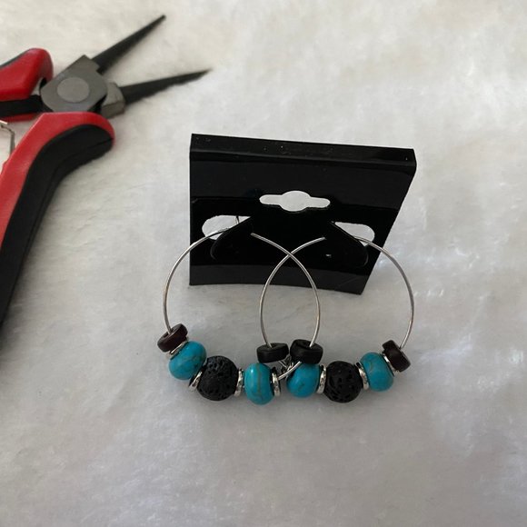 Essential Diffuser Hoop Earrings Blue/Black Handmade - Picture 2 of 2